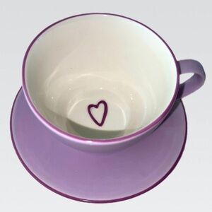 STARBUCKS 2006 Purple Heart Coffee/Tea Cup w/Saucer Plate “Flirt” set.